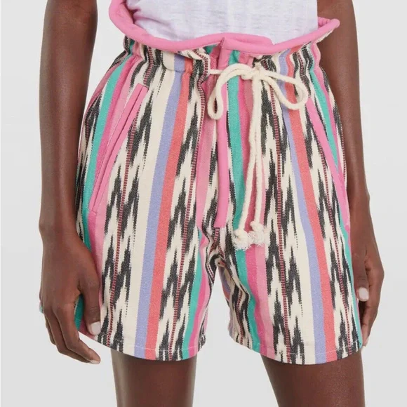 - ISABEL MARANT ÉTOILE Women’s Inima Jacquard Cotton Shorts Colorful Drawstring - Picture 3 of 6